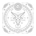 Vintage thin line Capricorn zodiac sign label. Retro vector astrological symbol, mystic, sacred geometry element, emblem Royalty Free Stock Photo