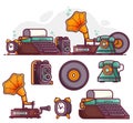 Vintage Things and Objects Line Art Icons