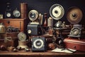 Vintage things and objects. Flea market or antiques shop banner