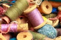 Vintage thread spools isolated on a white - Image Royalty Free Stock Photo