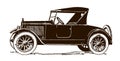 Vintage three-seater roadster car in side view