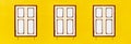 Vintage three wooden windows classic on the yellow concrete wall. Color white wooden window. with blank copy space