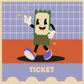 Retro movie posters with cute character ticket. Movie and film design template.