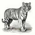 Vintage Tiger Drawing In Uhd: A Stunning Black And White Artwork