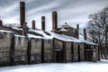 Vintage tile factory with icicles