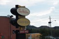 vintage tim hortons always fresh drive thru signs - close shot with sky Royalty Free Stock Photo