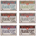 Vintage tin sign collection with Germany city. Frankfurt. Germany. Capital. Retro souvenirs or postcard templates on