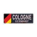 Vintage tin sign with German city. Cologne. Capital. Retro souvenirs or postcard templates on rust background. Vintage