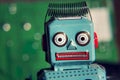 Vintage tin toy robot with computer board, artificial intelligence concept Royalty Free Stock Photo