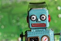 Vintage tin toy robot with computer board, artificial intelligence concept Royalty Free Stock Photo