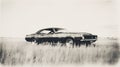 Vintage Tintype Print: Chevrolet Camaro In Monochromatic Landscape