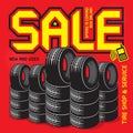 Vintage tire service or garage poster with text Sale