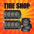 Vintage tire service or garage poster with text Tire Shop