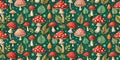 Vintage Toadstool and Scallop Seamless Pattern Design A Repeating Fly Agaric Mushroom Arch Background for Wrapping Royalty Free Stock Photo