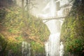 Vintage tone icy lower tier Multnomah Falls Oregon in wintertime Royalty Free Stock Photo