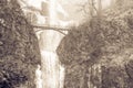 Vintage tone icy lower tier Multnomah Falls Oregon in wintertime Royalty Free Stock Photo