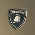 Vintage tone Lamborghini logo on Grey Aventador Royalty Free Stock Photo