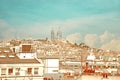 Vintage tone of Montmartre and Sacre-Coeur church, Paris. Royalty Free Stock Photo