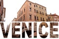 Vintage tone of Venice buildings with text as foreground