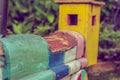 vintage tone wooden train toy. Royalty Free Stock Photo