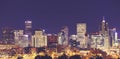 Vintage toned Denver downtown skyline at night, USA. Royalty Free Stock Photo