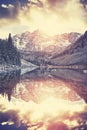 Vintage toned Maroon Bells at sunset, Colorado