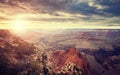 Vintage toned sunset over Grand Canyon. Royalty Free Stock Photo