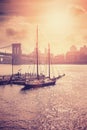 Vintage toned sunset over Hudson River in New York City Royalty Free Stock Photo
