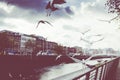 Vintage toned view Ha'Penny Bridge Dublin Ireland Royalty Free Stock Photo