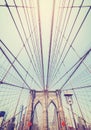 Vintage toned wide angle photo of Brooklyn Bridge, NYC. Royalty Free Stock Photo