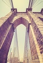 Vintage toned wide angle photo of Brooklyn Bridge, NYC. Royalty Free Stock Photo