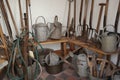 Vintage tools in brick outhouse