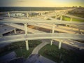 Vintage top view massive highway intersection, stack interchange