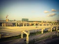 Vintage top view massive highway intersection, stack interchange