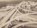 Vintage top view massive highway intersection, stack interchange