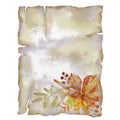 Vintage Torn Page with Autumn Leaves Vignette.