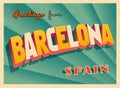 Vintage Touristic Greeting Card from Barcelona.