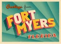 Vintage Touristic Greeting Card From Fort Myers, Florida. Royalty Free Stock Photo