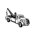 Vintage Tow Truck or Wrecker Pick-up Truck Side View Retro Black and White