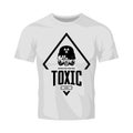 Vintage toxic rider in gas mask vector logo isolated on white t-shirt mock up.