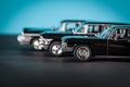 Vintage toy cars standing sideways Royalty Free Stock Photo