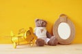 vintage toy plane and cute teddy bear Royalty Free Stock Photo