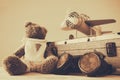 vintage toy plane and cute teddy bear Royalty Free Stock Photo