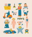 Vintage toys collection of toys, cowboy, car, motorcycle, monkey, gumball machine, pyramid and others.