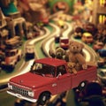 Vintage Toys - Cute teddy bears in a red car