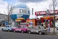 vintage Trabant cars at Trabi Musem at Check Point Charlie in the capital city - The automobile was produced from 1957