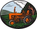 Vintage Tractor Farm Woodcut Royalty Free Stock Photo