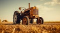 Vintage tractor. Old tractor in the field Royalty Free Stock Photo
