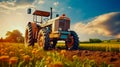Vintage tractor. Old tractor in the field Royalty Free Stock Photo