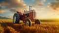 Vintage tractor. Old tractor in the field Royalty Free Stock Photo